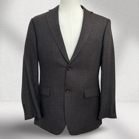 Pronto Uomo Platinum 100% Wool Blazer Men 40R Black Plaid 2 Button Double Vented - Picture 1 of 16